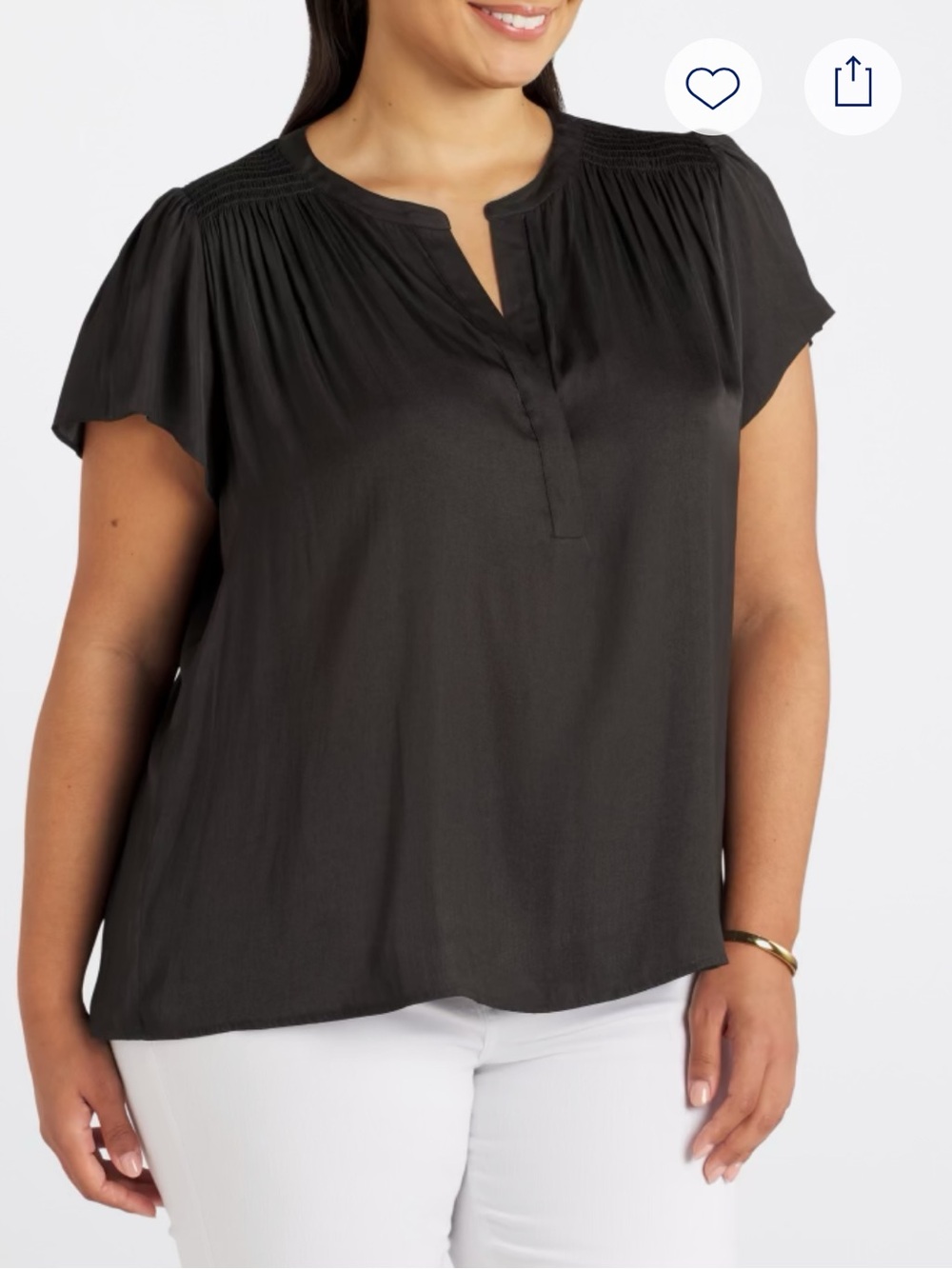 Monday Fun Black Morgan Shoulder Smocking Detail Blouse 1X NWT